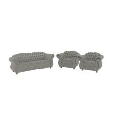 Imagem de Conjunto Sofá 3 Lugares + 2 Poltronas Chesterfield Merlo- Suede Cinza