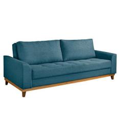 Imagem de Sofá Living Casal 3 Lugares Alegra Linho Poliéster Azul - Estofart