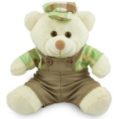 Imagem de Ursinho de Pelúcia Menino com Chapéu 25cm - Toybrink, Baunilha, Bege