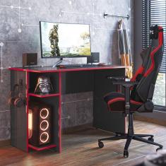 Imagem de Mesa Computador Gamer 3875 Com Suporte Fone De Ouvido Preto/Vermelho Preto/Vermelho