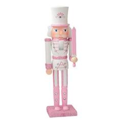 Imagem de Decoração quebra-nozes rosa de 30 cm de altura, enfeite tradicional de madeira para lareira de mesa de Natal, quebra-nozes colecionável, quebra-nozes rosa decoração de casa de Natal