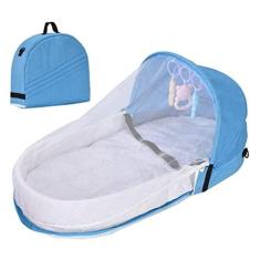 Imagem de Faruxue Cama de viagem de bebê, berço de viagem de bebê com mosquiteiro e toldo bolsa de troca de berço de bebê dobrável berço com rede de mosquiteiro para bebês