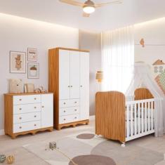 Imagem de Quarto de Bebê Completo Berço Americano Uli Guarda Roupas 3 Portas Cômoda 1 Porta Junior 100% MDF