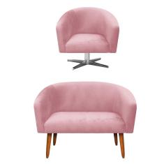 Imagem de Kit 1 Namoradeira 2L E 1 Poltrona Giratória Suede Rosê