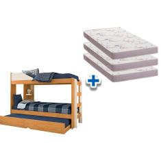 Imagem de Colchão Physical Ortobom (3un) + Beliche Indy c/ Auxiliar Cinamomo/Off White