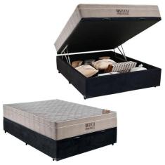 Imagem de Cama Box Baú Casal Suede + Colchão Molas Ensacadas Airtech Ortobom 69X