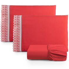 Imagem de Jogo De Lençol Lese Percal 180 Fios King 3 Peças Barato - Vermelho