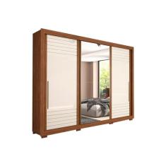 Imagem de Guarda Roupa Casal 3 Portas De Correr E 6 Gavetas C/ Espelho E Pés Vitória Avelã/Off White - Panan