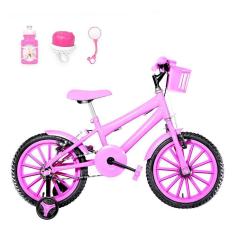 Imagem de Bicicleta Infantil Feminina Aro 16 Nylon + Kit Passeio Rosa