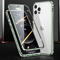 Imagem de Capa de telefone magnética de vidro dupla face com estrutura de metal para iPhone 15 14 13 12 Pro Max X XS 8 7 14 Plus 13 12Mini Capa de lente de câmera, verde, para iPhone 12 Mini