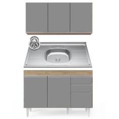 Imagem de Armário Aéreo Virgínia E Balcão Com Pia 120cm Michigan Castanho/Cinza