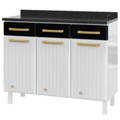 Imagem de Balcão De Cozinha Em Aço Diamante 3 Portas 3 Gavetas Branco/Preto 8181