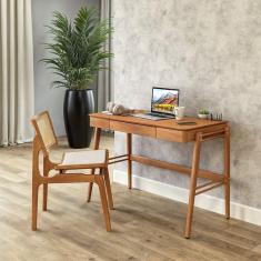 Imagem de Kit 2 Peças para Escritório com Escrivaninha e Cadeira em Madeira Maciça Champagne