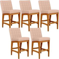 Imagem de Kit 05 Banquetas Baixa Cozinha Bancada Sala Jantar L02 Rosê