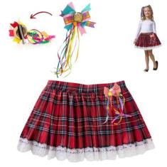 Imagem de Fantasia Festa Junina Meninas Caipira Saia Xadrez + Chapeuzinho Tic Ta