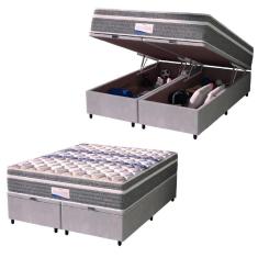 Imagem de Cama Box Baú Casal King Colchão Molas Ensacadas Com Pillow Evolution 193x203x73cm Suede Cinza/branco