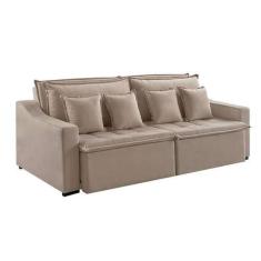 Imagem de Sofá 3 Lugares Retrátil E Reclinável Amy Veludo Bege 214 Cm - Estofart