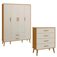 Imagem de Comoda Gaveteiro e Guarda Roupa Isis Retrô 4 Portas 2 Gavetas Areia Fosco/ Savana Fosco - Reller
