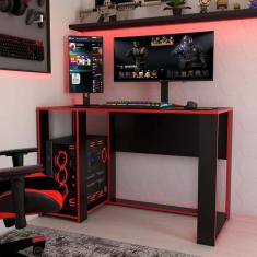 Imagem de Mesa Gamer Level Espaço para 2 Monitores e Cpu Preto/VerMarromho - Panorama Móveis