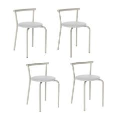 Imagem de Conjunto 4 Banquetas Tubo Prata Napa Branca 105 Carraro