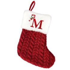 Imagem de MOJDIOSM Meias vermelhas de Natal com inicial, monograma bordado de 20 cm, meias pequenas personalizadas de Natal vermelhas e brancas para enfeites de decoração de Natal