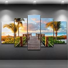 Imagem de Quadro Mosaico Paisagem Praia 5 Peças 1,20x0,70cm - Ref 18