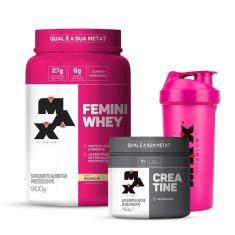 Imagem de Combo Whey Feminino 900g, Creatina 150g e Coqueteleira 700mL - Max Titanium-Feminino