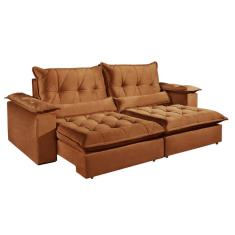 Imagem de Sofá com Molas Ensacadas 4 Lugares Retrátil e Reclinável Italia Tecido Veludo 250cm Cor Ferrugem