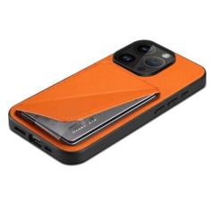 Imagem de Capas de telefone com suporte de cartão de couro para iphone 14 Plus 13 12 11 Pro XS Max XR SE 3 8 7 Capa traseira Suporte para telefone Shell Case, laranja, para iPhone 13 Pro