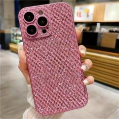 Imagem de Capa de proteção de vidro para lente de câmera, capa com glitter para iphone 15 14 13 12 11 pro max, capa de couro à prova de choque, rosa, para 14