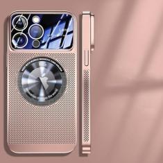 Imagem de Capa magnética de dissipação de calor para iPhone 13 11 12 14 15 Pro Max Lente de vidro de malha galvanizada Ampliar capa de telefone, ouro rosa, para iPhone 12 ProMax