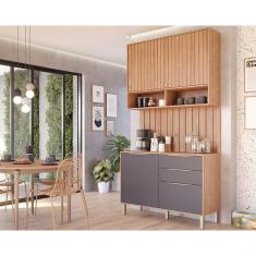 Imagem de Cozinha Modulada Completa Divina 3 Peças (1Aéreo+1Balcão+1Complemento) CZ008 Freijo/Titanium - MGM