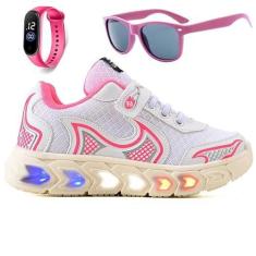 Imagem de Tenis Infantil De Led Casual Jogger Meninas Escolar Basico + Oculos Relogio