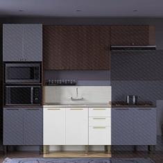 Imagem de Balcão Gabinete Sálvia 120cm para Pia 3 Gavetas Branco com freijó