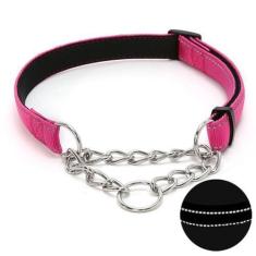 Imagem de Coleira para cães Martingale com corrente de aço inoxidável, coleira refletiva de nylon acolchoada macia, sem puxão, corrente resistente, para cães grandes, médios e pequenos (rosa, 33 cm - 59,9 cm)