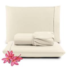 Imagem de Jogo Cama Lençol Unique Casal Padrão 400 Fios Ponto Palito 3 Peças - Palha