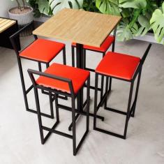 Imagem de Conjunto Mesa Alta Bar Bistrô Quadrada Pinus 4 Banquetas Confort Estof