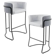 Imagem de Kit 02 Banquetas Decorativas Fixa Base de Aço  Betina D02 Linho  C-315 - Lyam Decor