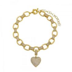 Imagem de Pulseira Coração Pendurado Cravejado Em Banho De Ouro