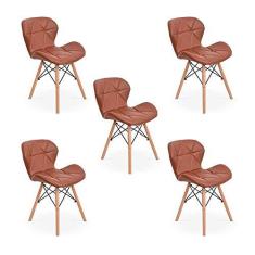 Imagem de Kit 05 Cadeiras Charles Eames Eiffel Slim Wood Estofada - Marrom