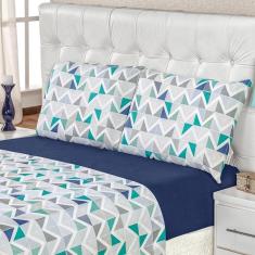 Imagem de Jogo De Cama Malha Queen Quality 04 Peças - Geométrico Azul
