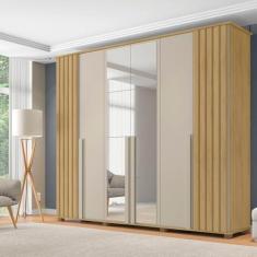Imagem de Guarda-roupa Casal 6 Portas com Espelho e 4 Gavetas Amsterdã Cinamomo/Off White