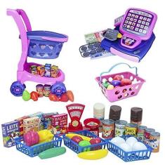Imagem de Kit Mercadinho Rosa Menina Comidinhas Registradora 71pç