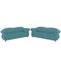 Imagem de Dois Sofás Chesterfield Merlo 3 lugares 2,30 - Suede Tiffany / Decoraç