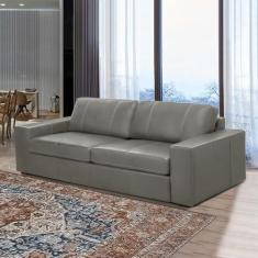 Imagem de Sofá Decorativo Agatha 3 Lugares Sala de estar 235cm Pés em Madeira Couro Grafite G88 - Gran Belo