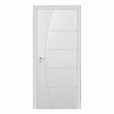 Imagem de Kit Porta de Madeira 210x80cm Frisada Laqueada Esquerda Moldufama Branco