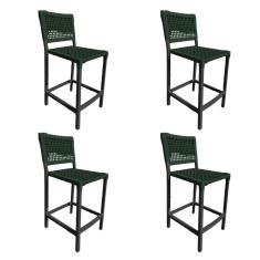 Imagem de Kit 4 Banquetas França Em Corda Náutica E Base Em Alumínio Preta Para área Gourmet Verde Musgo Verde