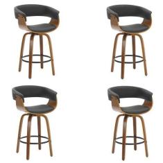 Imagem de Kit 4 Banquetas Betim Base Madeira Preto - Rivatti