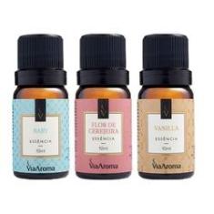 Imagem de Kit 3 Essências Via Aroma 10ml Baby, Vanilla e Flor Cerejeira