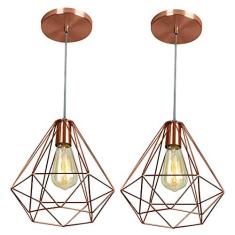 Imagem de Kit 2 Pendentes Diamante Aramado Grande Cobre